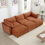 3 Seater Sofa With 3 Ottomans, Wide and Deep Seat 3-Seat Home Theater Sleeper Sofa for Living Room,Modular Sectional Sofa with Storage Pull out Drawer Under Each SeatChenille Orange