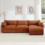 L-Shaped 3 Seater Sectional Sofa Couch,3-seat Sofa with 1 Movable Ottoman, Crescent-shaped Armrests And Wraparound Back & Armrest Cushions,Soft, Comfortable, Wide and Deep Seat, Chenille Orange