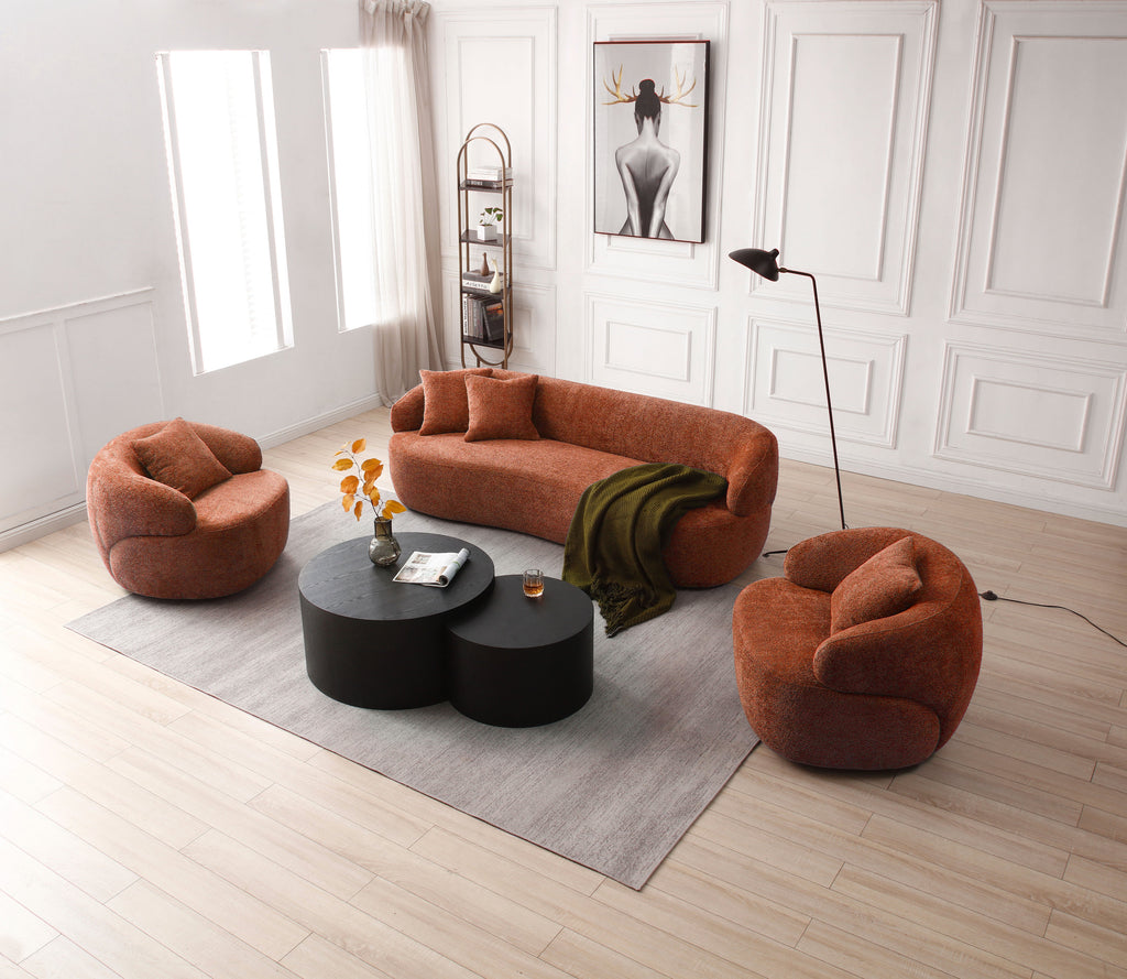 360° Swivel Mid Century Modern Curved Sofa, 1-Seat Cloud couch Boucle sofa Fabric Couch, Orange