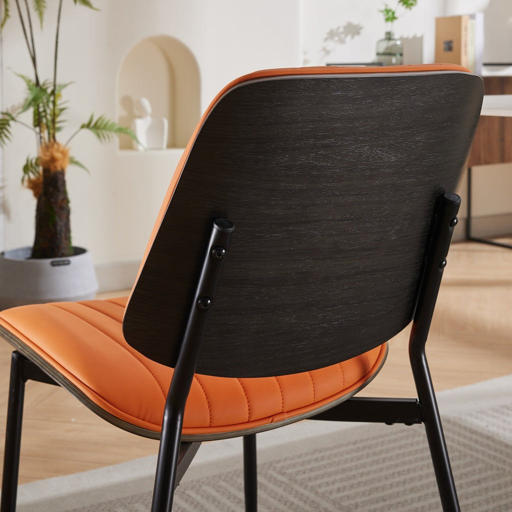 A&A Furniture, Dining Chairs Set of 2 Mid Century Modern Retro Faux Leather Chair with Walnut Bentwood Back Upholstered Seat Metal Legs Adjustable Foot for Kitchen Dining Room Chairs(Orange  PU)