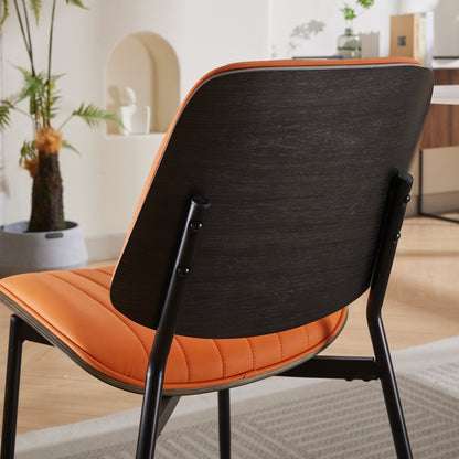 A&A Furniture, Dining Chairs Set of 2 Mid Century Modern Retro Faux Leather Chair with Walnut Bentwood Back Upholstered Seat Metal Legs Adjustable Foot for Kitchen Dining Room Chairs(Orange  PU)