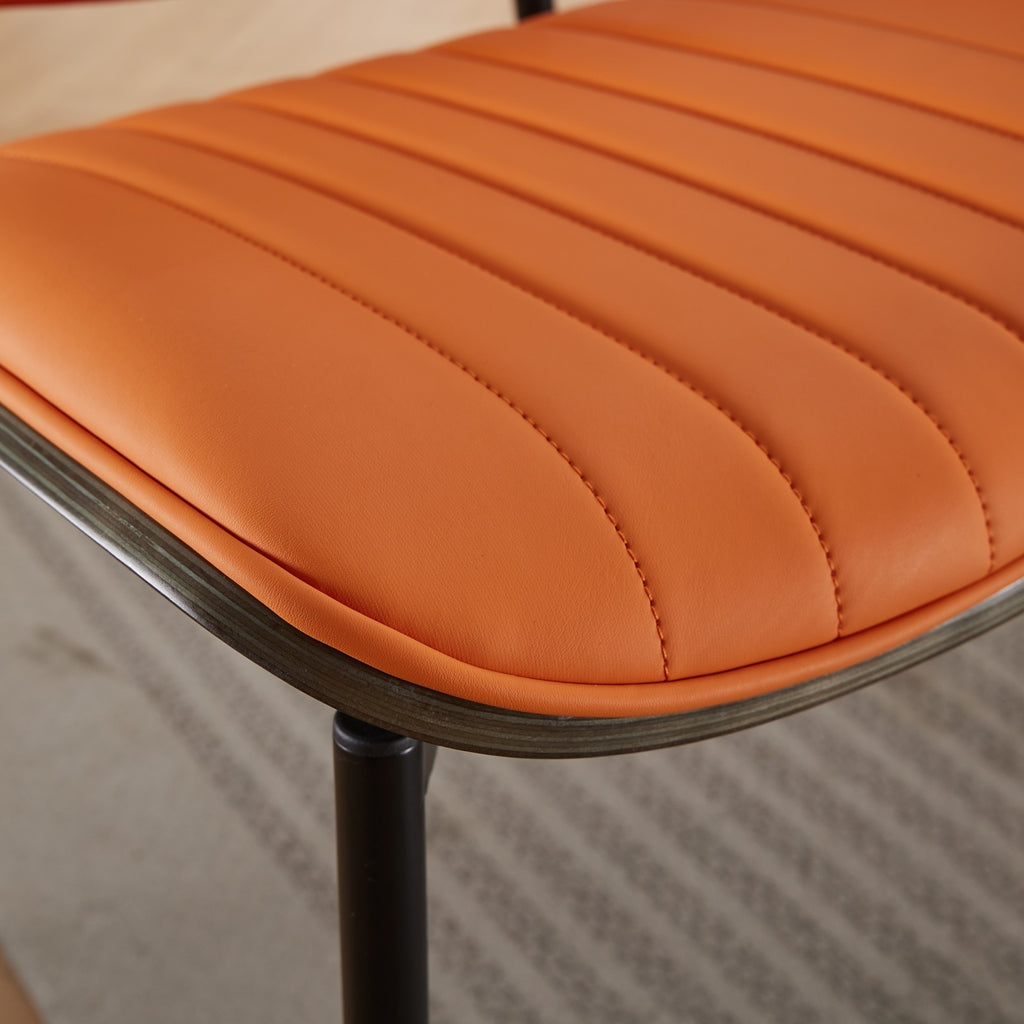 A&A Furniture, Dining Chairs Set of 2 Mid Century Modern Retro Faux Leather Chair with Walnut Bentwood Back Upholstered Seat Metal Legs Adjustable Foot for Kitchen Dining Room Chairs(Orange  PU)