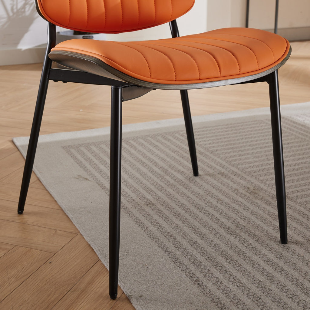 A&A Furniture, Dining Chairs Set of 2 Mid Century Modern Retro Faux Leather Chair with Walnut Bentwood Back Upholstered Seat Metal Legs Adjustable Foot for Kitchen Dining Room Chairs(Orange  PU)
