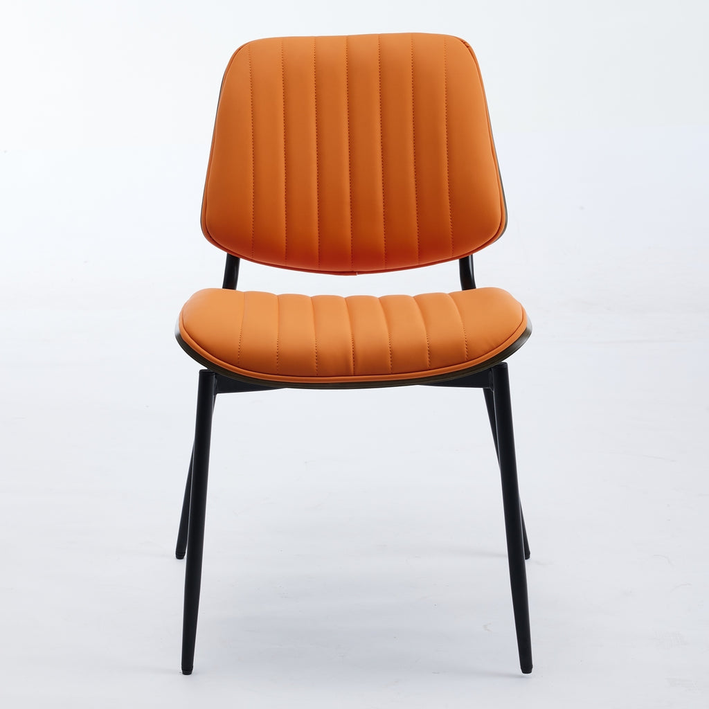 A&A Furniture, Dining Chairs Set of 2 Mid Century Modern Retro Faux Leather Chair with Walnut Bentwood Back Upholstered Seat Metal Legs Adjustable Foot for Kitchen Dining Room Chairs(Orange  PU)