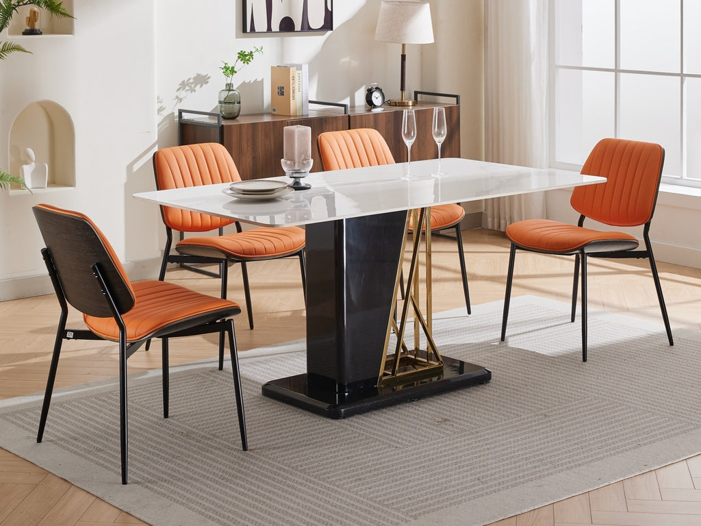 A&A Furniture, Dining Chairs Set of 2 Mid Century Modern Retro Faux Leather Chair with Walnut Bentwood Back Upholstered Seat Metal Legs Adjustable Foot for Kitchen Dining Room Chairs(Orange  PU)