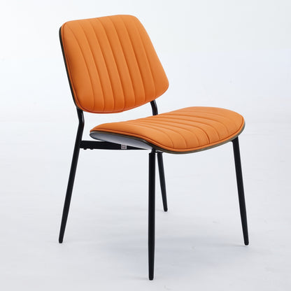 A&A Furniture, Dining Chairs Set of 2 Mid Century Modern Retro Faux Leather Chair with Walnut Bentwood Back Upholstered Seat Metal Legs Adjustable Foot for Kitchen Dining Room Chairs(Orange  PU)