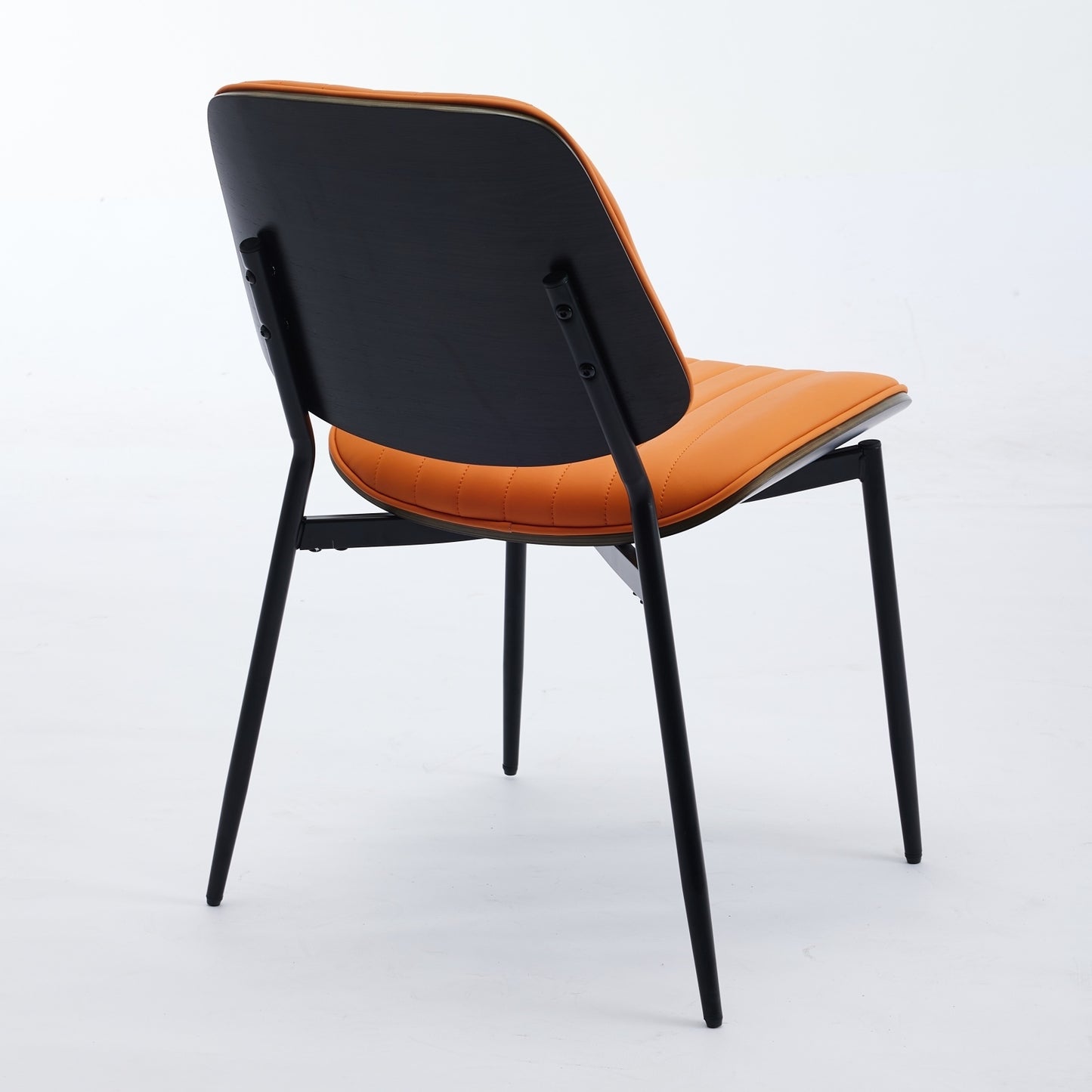 A&A Furniture, Dining Chairs Set of 2 Mid Century Modern Retro Faux Leather Chair with Walnut Bentwood Back Upholstered Seat Metal Legs Adjustable Foot for Kitchen Dining Room Chairs(Orange  PU)