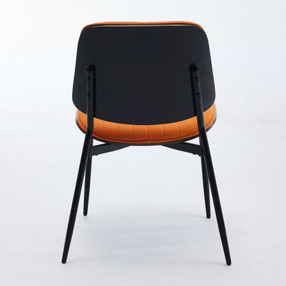 A&A Furniture, Dining Chairs Set of 2 Mid Century Modern Retro Faux Leather Chair with Walnut Bentwood Back Upholstered Seat Metal Legs Adjustable Foot for Kitchen Dining Room Chairs(Orange  PU)