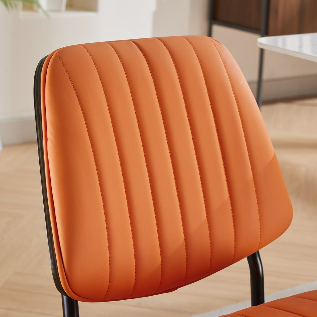 A&A Furniture, Dining Chairs Set of 2 Mid Century Modern Retro Faux Leather Chair with Walnut Bentwood Back Upholstered Seat Metal Legs Adjustable Foot for Kitchen Dining Room Chairs(Orange  PU)