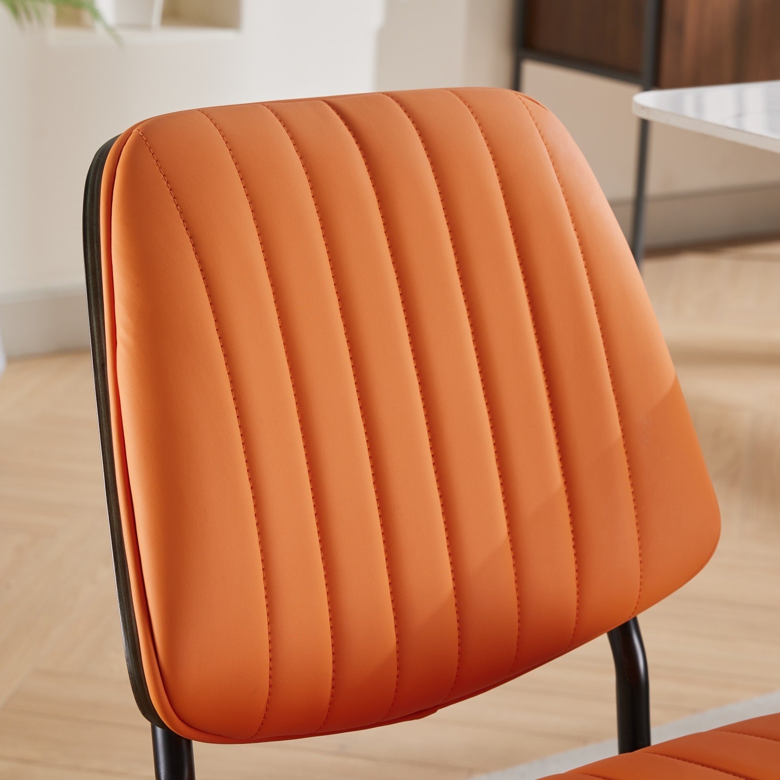 A&A Furniture, Dining Chairs Set of 2 Mid Century Modern Retro Faux Leather Chair with Walnut Bentwood Back Upholstered Seat Metal Legs Adjustable Foot for Kitchen Dining Room Chairs(Orange  PU)