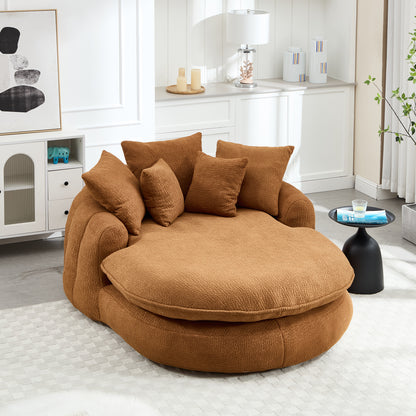 Oversized Oval Upholstered Bean Bag Sofa, Lazy Sofa with 3 Large Pillows and 2 Small Pillows, Wrap Around Backrest for Adults, Chenille Fabric Lazy Floor Bean Bag Sofa Bean Bag Chairs