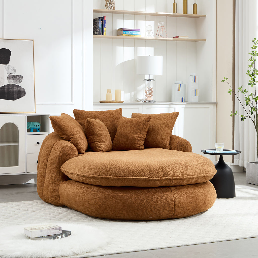 Oversized Oval Upholstered Bean Bag Sofa, Lazy Sofa with 3 Large Pillows and 2 Small Pillows, Wrap Around Backrest for Adults, Chenille Fabric Lazy Floor Bean Bag Sofa Bean Bag Chairs