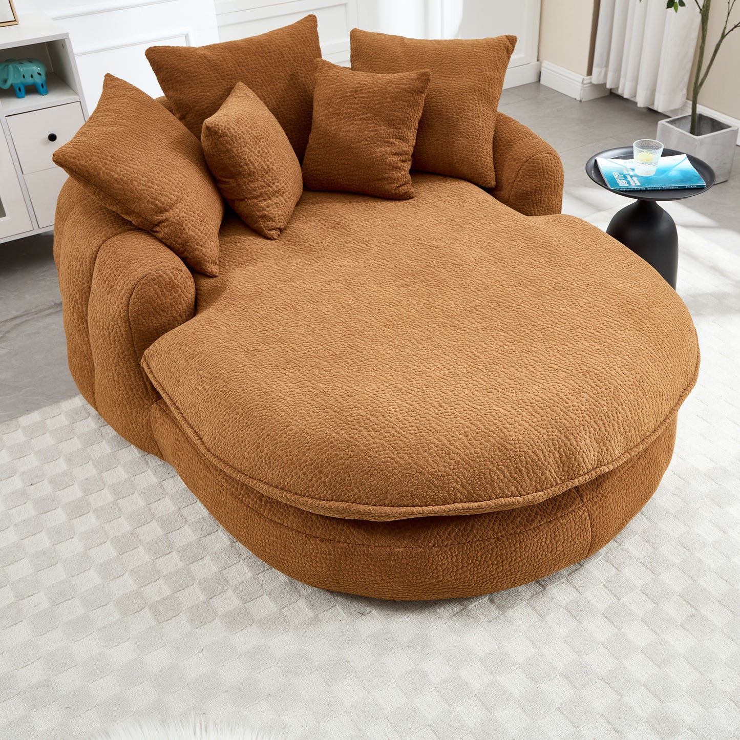 Oversized Oval Upholstered Bean Bag Sofa, Lazy Sofa with 3 Large Pillows and 2 Small Pillows, Wrap Around Backrest for Adults, Chenille Fabric Lazy Floor Bean Bag Sofa Bean Bag Chairs