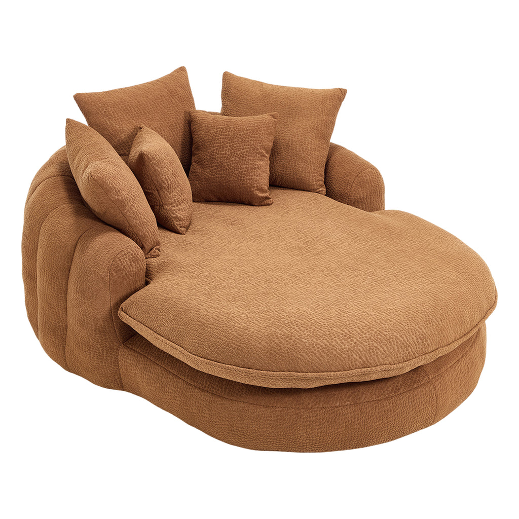 Oversized Oval Upholstered Bean Bag Sofa, Lazy Sofa with 3 Large Pillows and 2 Small Pillows, Wrap Around Backrest for Adults, Chenille Fabric Lazy Floor Bean Bag Sofa Bean Bag Chairs