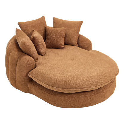Oversized Oval Upholstered Bean Bag Sofa, Lazy Sofa with 3 Large Pillows and 2 Small Pillows, Wrap Around Backrest for Adults, Chenille Fabric Lazy Floor Bean Bag Sofa Bean Bag Chairs