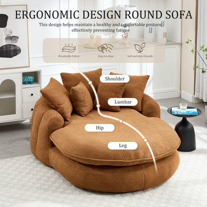 Oversized Oval Upholstered Bean Bag Sofa, Lazy Sofa with 3 Large Pillows and 2 Small Pillows, Wrap Around Backrest for Adults, Chenille Fabric Lazy Floor Bean Bag Sofa Bean Bag Chairs