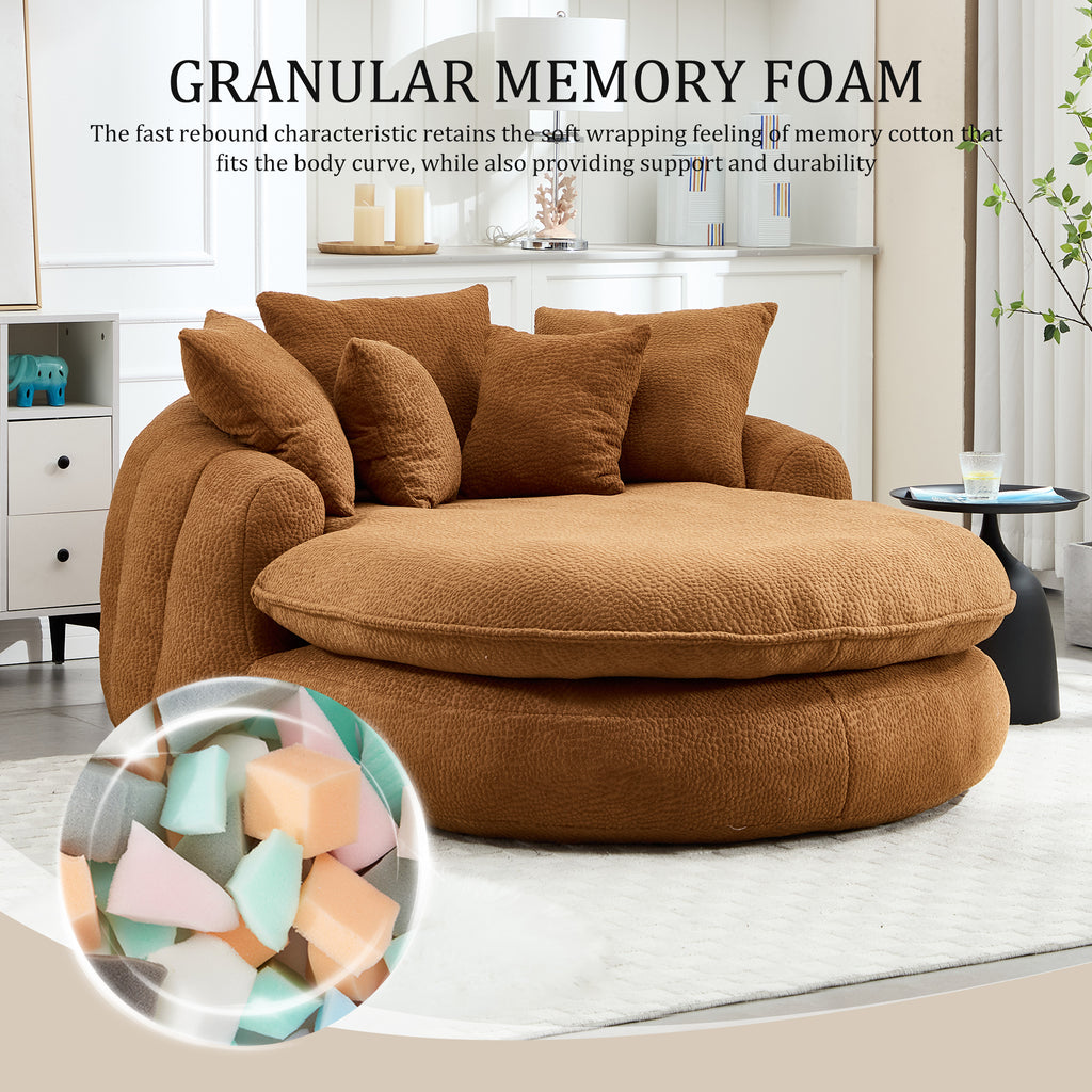 Oversized Oval Upholstered Bean Bag Sofa, Lazy Sofa with 3 Large Pillows and 2 Small Pillows, Wrap Around Backrest for Adults, Chenille Fabric Lazy Floor Bean Bag Sofa Bean Bag Chairs