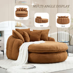 Oversized Oval Upholstered Bean Bag Sofa, Lazy Sofa with 3 Large Pillows and 2 Small Pillows, Wrap Around Backrest for Adults, Chenille Fabric Lazy Floor Bean Bag Sofa Bean Bag Chairs