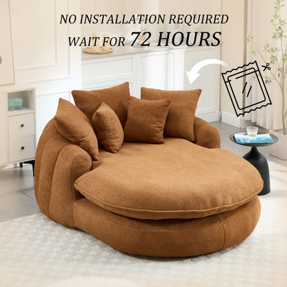 Oversized Oval Upholstered Bean Bag Sofa, Lazy Sofa with 3 Large Pillows and 2 Small Pillows, Wrap Around Backrest for Adults, Chenille Fabric Lazy Floor Bean Bag Sofa Bean Bag Chairs