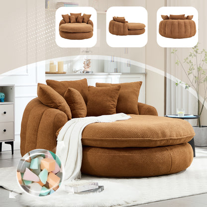 Oversized Oval Upholstered Bean Bag Sofa, Lazy Sofa with 3 Large Pillows and 2 Small Pillows, Wrap Around Backrest for Adults, Chenille Fabric Lazy Floor Bean Bag Sofa Bean Bag Chairs