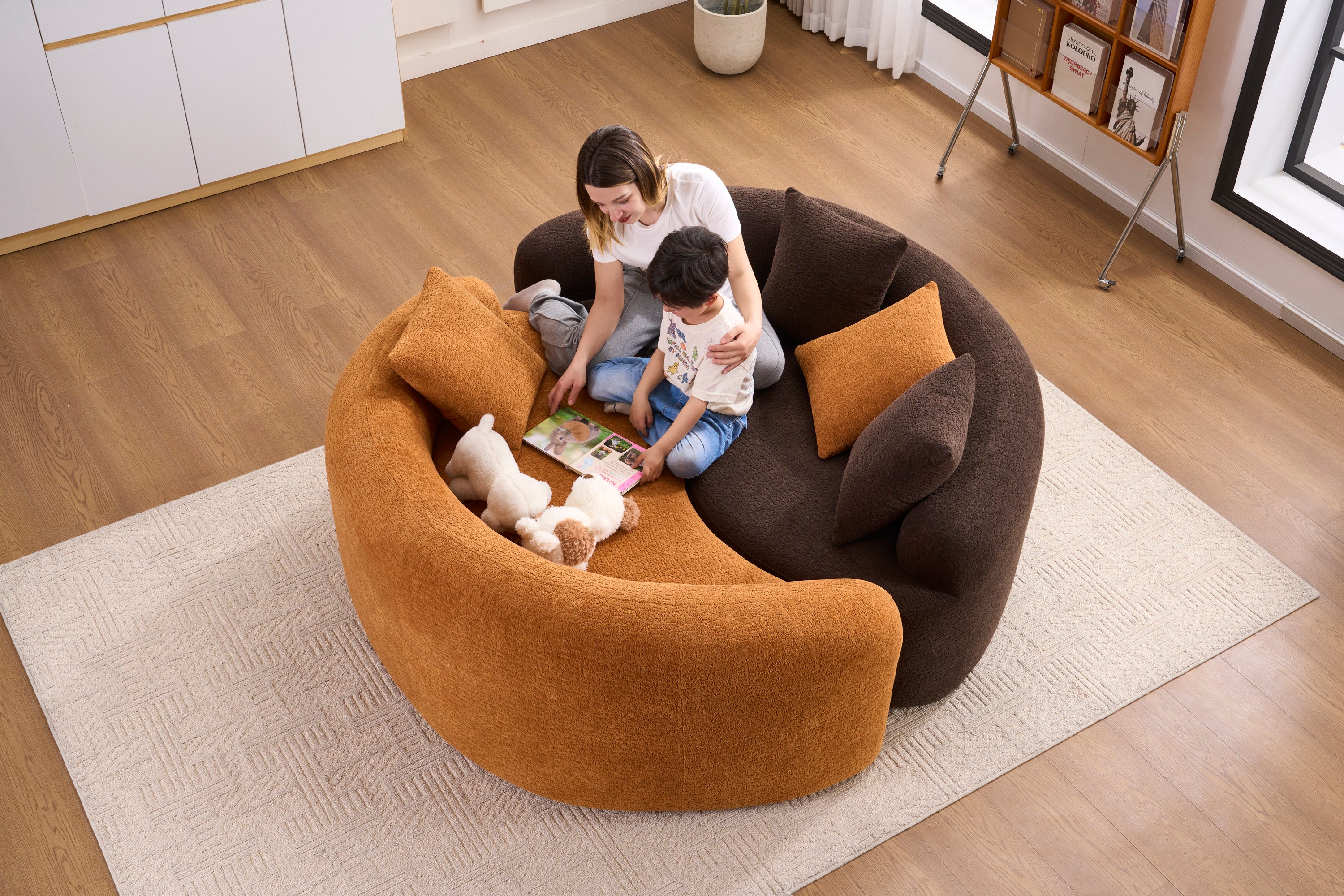 LY-042 S-Curved Chenille Sectional Sofa: Dual-Depth (21.3' & 26.8'), Orange, No Assembly, Compact for Small Spaces, 400 lbs, 66.9' L