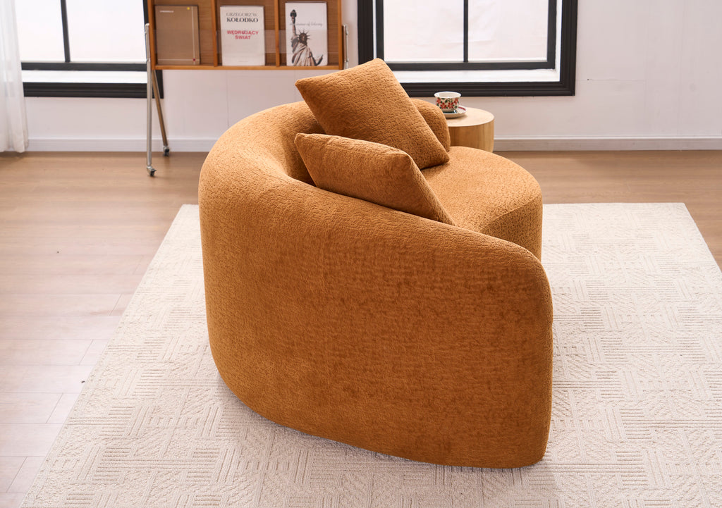 LY-042 S-Curved Chenille Sectional Sofa: Dual-Depth (21.3' & 26.8'), Orange, No Assembly, Compact for Small Spaces, 400 lbs, 66.9' L