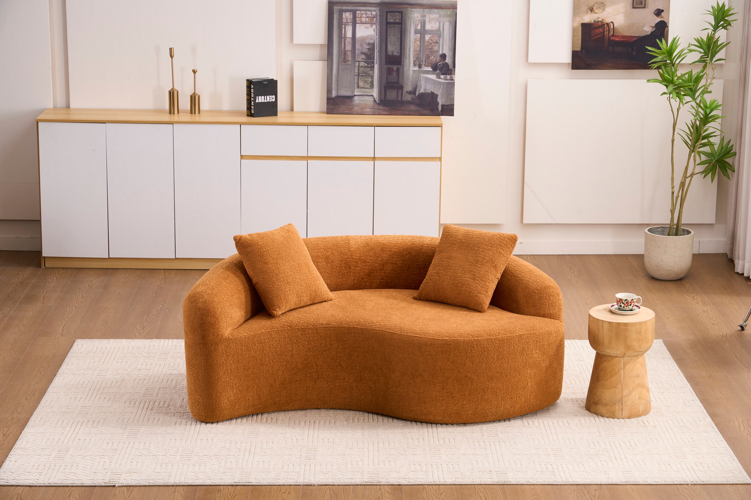 LY-042 S-Curved Chenille Sectional Sofa: Dual-Depth (21.3' & 26.8'), Orange, No Assembly, Compact for Small Spaces, 400 lbs, 66.9' L