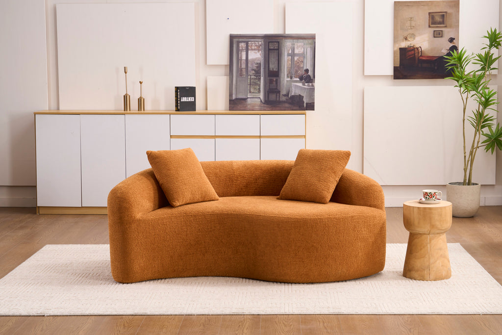 LY-042 S-Curved Chenille Sectional Sofa: Dual-Depth (21.3' & 26.8'), Orange, No Assembly, Compact for Small Spaces, 400 lbs, 66.9' L