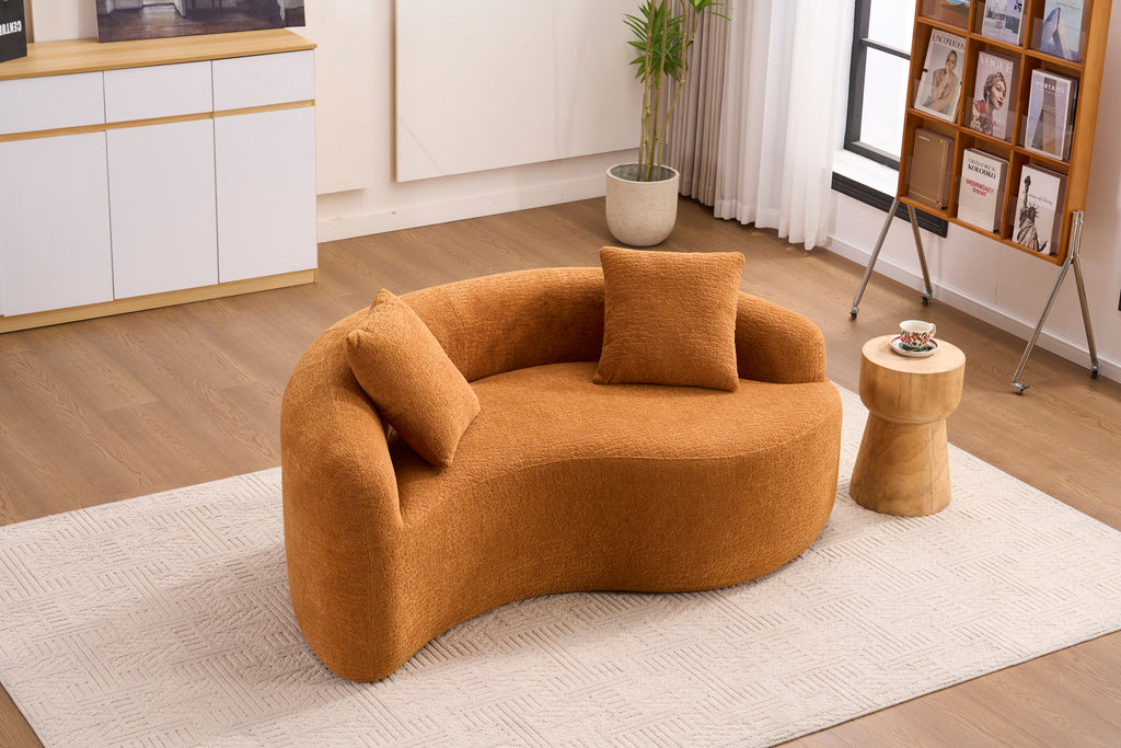 LY-042 S-Curved Chenille Sectional Sofa: Dual-Depth (21.3' & 26.8'), Orange, No Assembly, Compact for Small Spaces, 400 lbs, 66.9' L