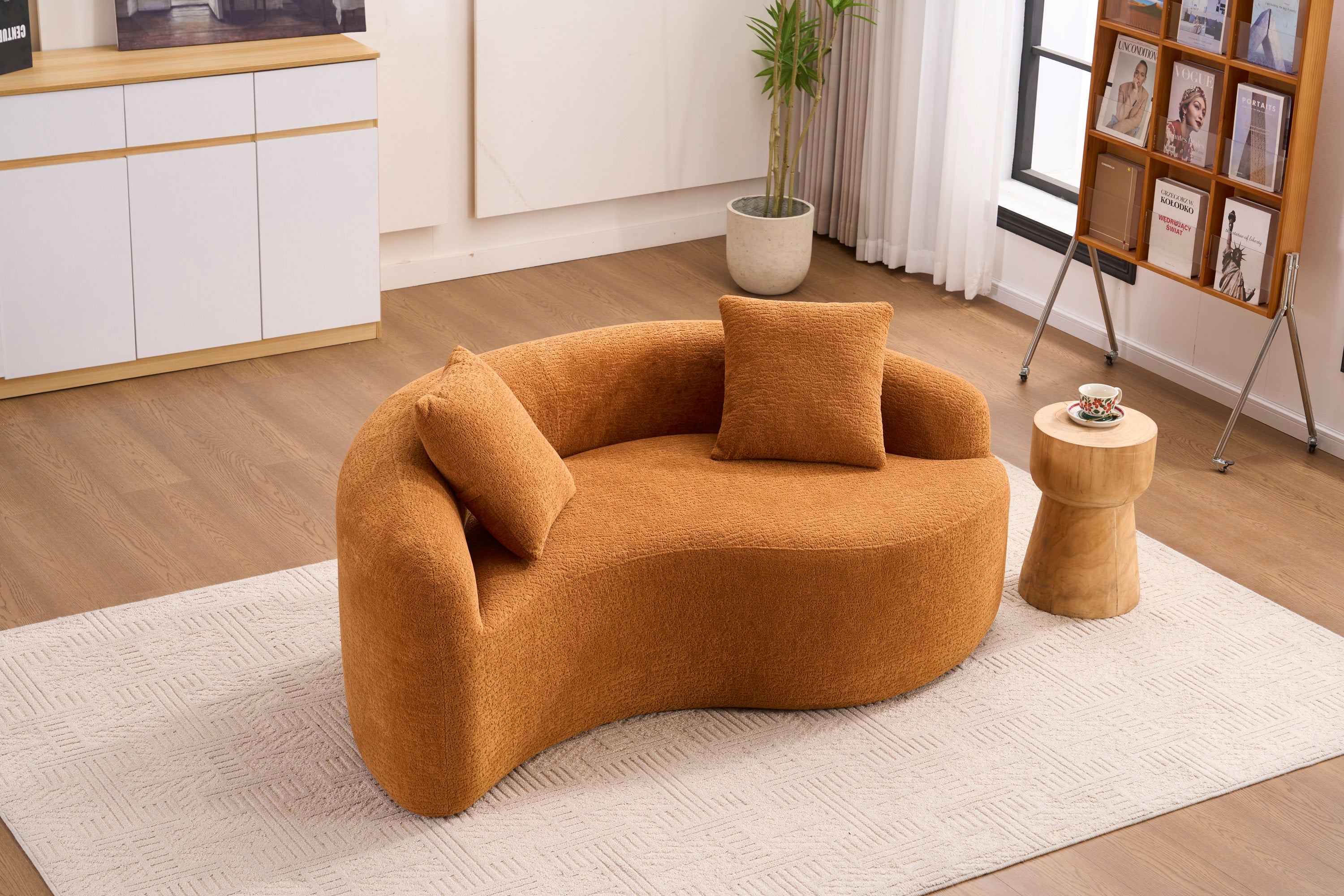 LY-042 S-Curved Chenille Sectional Sofa: Dual-Depth (21.3' & 26.8'), Orange, No Assembly, Compact for Small Spaces, 400 lbs, 66.9' L