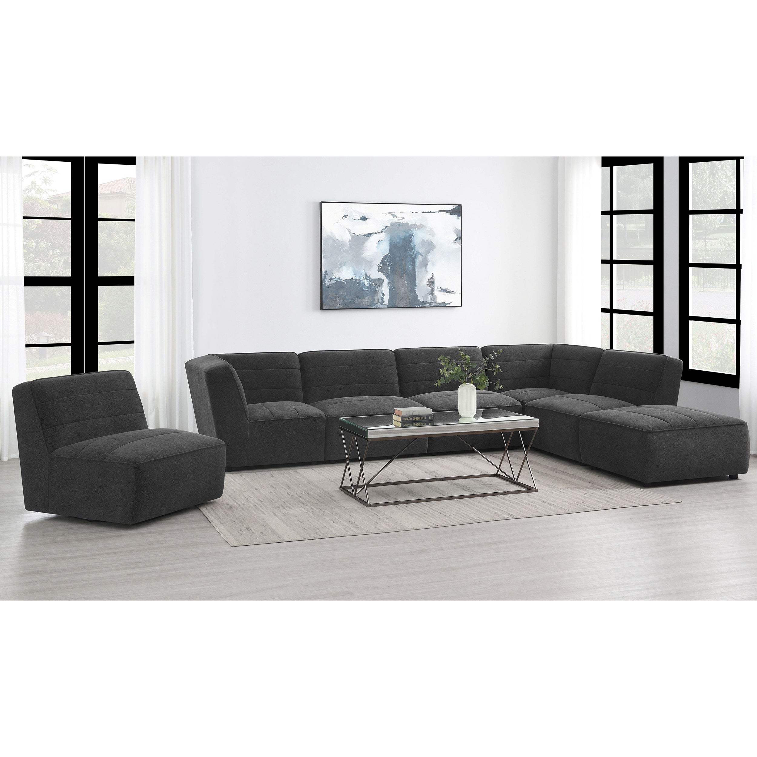 Ortega Dark Charcoal Upholstered Armless Chair Accent Chair