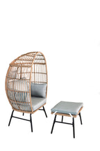 Outdoor Garden Wicker Egg Chair And Footstool Patio Chaise, With Cushions, Outdoor Indoor Basket Chair
