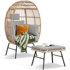 Outdoor Garden Wicker Egg Chair And Footstool Patio Chaise, With Cushions, Outdoor Indoor Basket Chair