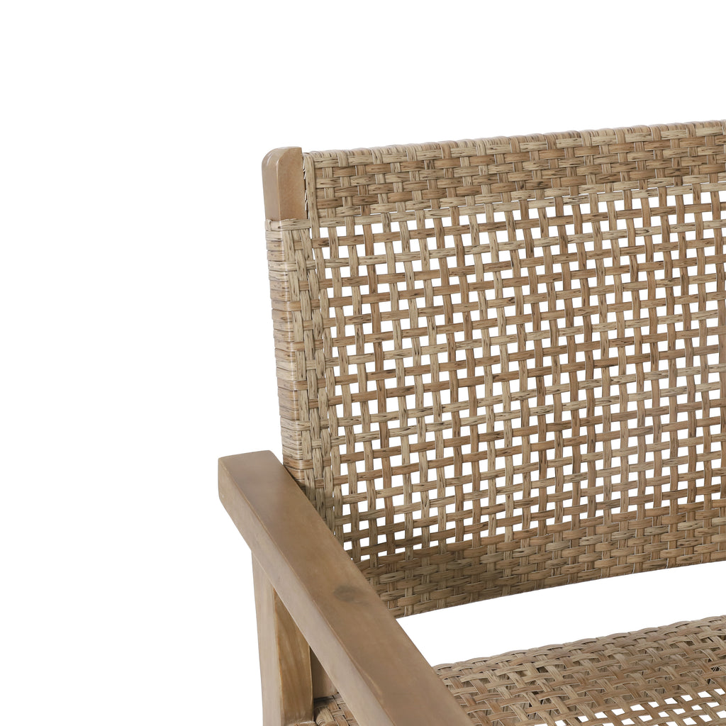 Outdoor Wicker and Acacia Wood Loveseat, Light Multibrown and Light Brown, 34'' H X 46.5'' W X 27.25'' D