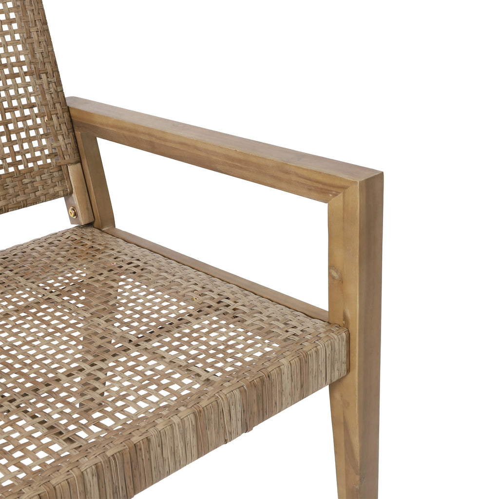 Outdoor Wicker and Acacia Wood Loveseat, Light Multibrown and Light Brown, 34'' H X 46.5'' W X 27.25'' D