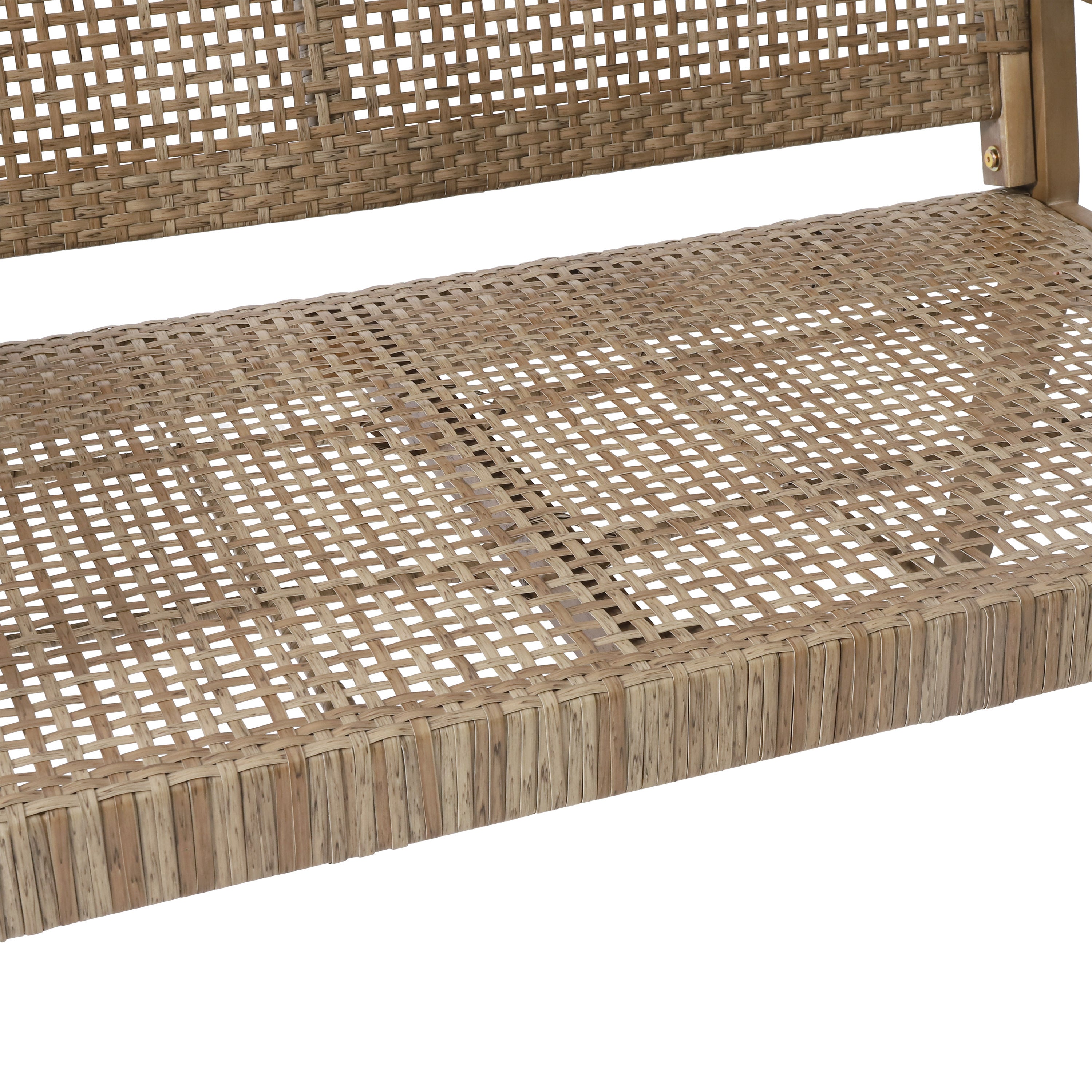 Outdoor Wicker and Acacia Wood Loveseat, Light Multibrown and Light Brown, 34'' H X 46.5'' W X 27.25'' D