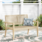 Outdoor Wicker and Acacia Wood Loveseat, Light Multibrown and Light Brown, 34'' H X 46.5'' W X 27.25'' D