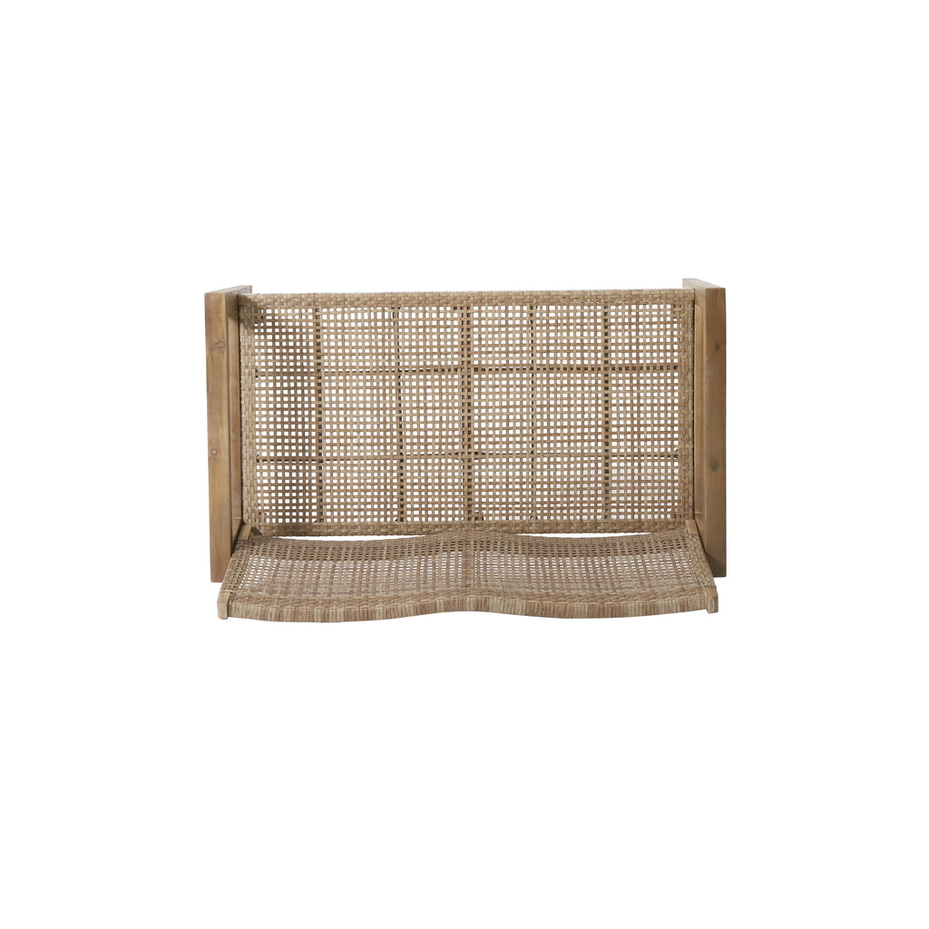 Outdoor Wicker and Acacia Wood Loveseat, Light Multibrown and Light Brown, 34'' H X 46.5'' W X 27.25'' D