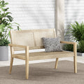 Outdoor Wicker and Acacia Wood Loveseat, Light Multibrown and Light Brown, 34'' H X 46.5'' W X 27.25'' D