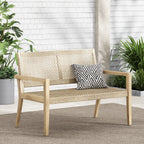 Outdoor Wicker and Acacia Wood Loveseat, Light Multibrown and Light Brown, 34'' H X 46.5'' W X 27.25'' D