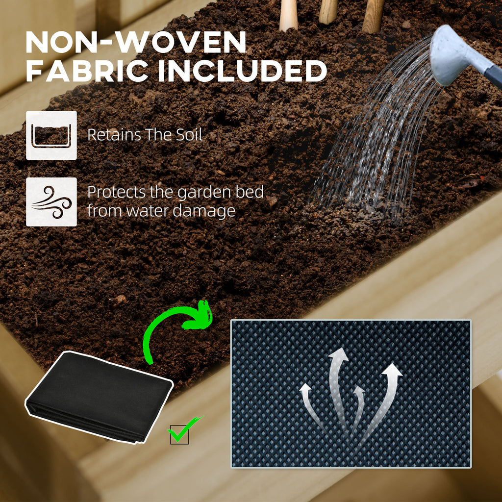 Outsunny 4 Box Raised Garden Bed with Trellis for Vine Flowers & Climbing Plants, 31.5" Tall Wall-Mounted Wood Planter Box Set with Adjustable Height, Drainage Hole, Natural