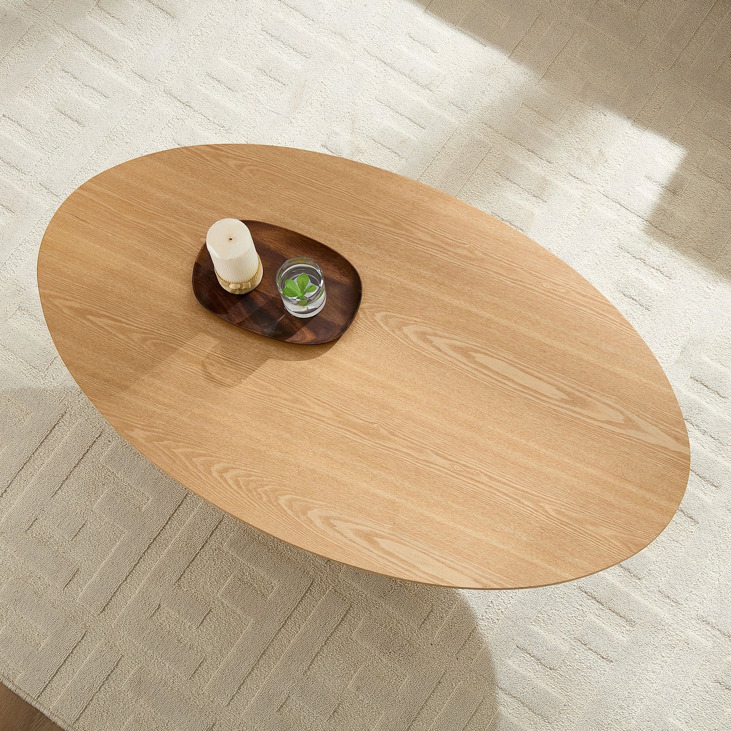 Modern Design Oval Handcraft Drum Coffee Table Length 47.24 inch Coffee Table for Living Room, Ellipse Coffee Table with Sturdy Pedestal,Natural Color