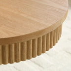 Modern Design Oval Handcraft Drum Coffee Table Length 47.24 inch Coffee Table for Living Room, Ellipse Coffee Table with Sturdy Pedestal,Natural Color