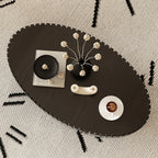 Oval Coffee Table Handcrafted Relief Sturdy Pedestal Wooden Olive-Shaped Tea Table for Living Room