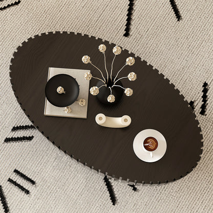 Oval Coffee Table Handcrafted Relief Sturdy Pedestal Wooden Olive-Shaped Tea Table for Living Room