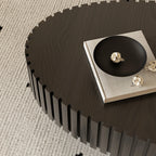 Oval Coffee Table Handcrafted Relief Sturdy Pedestal Wooden Olive-Shaped Tea Table for Living Room