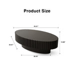 Oval Coffee Table Handcrafted Relief Sturdy Pedestal Wooden Olive-Shaped Tea Table for Living Room