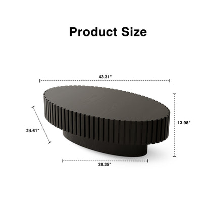 Oval Coffee Table Handcrafted Relief Sturdy Pedestal Wooden Olive-Shaped Tea Table for Living Room