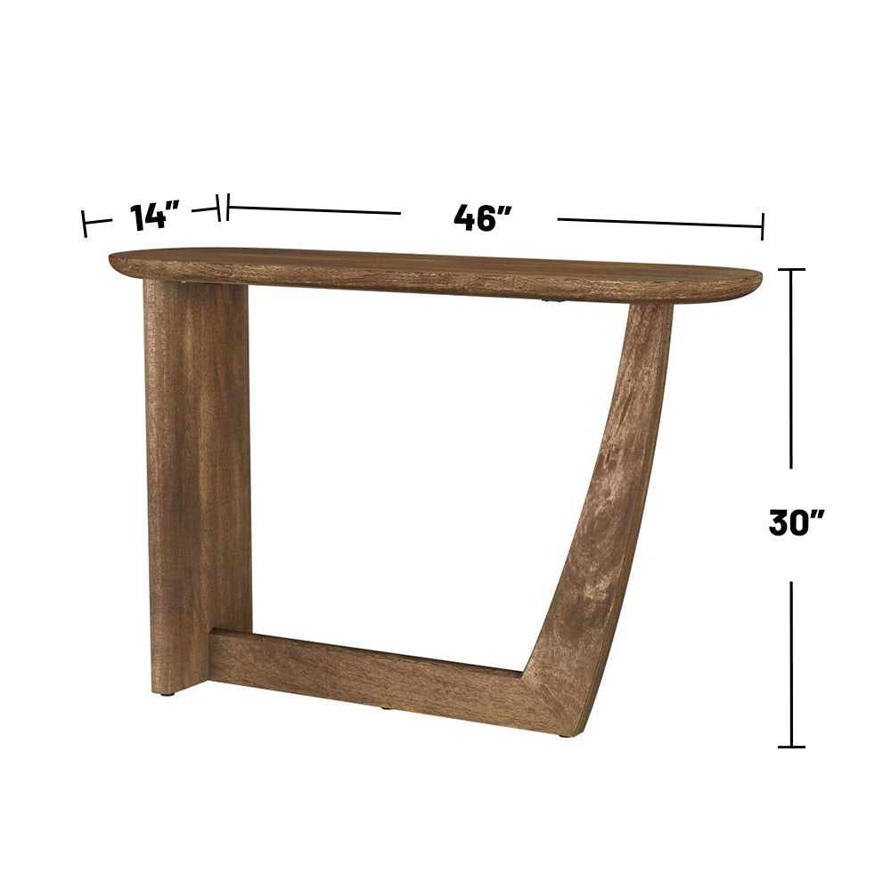 Oval Solid Mango Wood Entryway Console Table, Brown Console Table