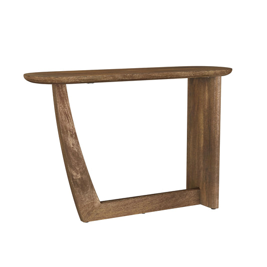 Oval Solid Mango Wood Entryway Console Table, Brown Console Table